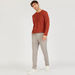 Textured Crew Neck T-shirt with Long Sleeves-T Shirts-thumbnail-1
