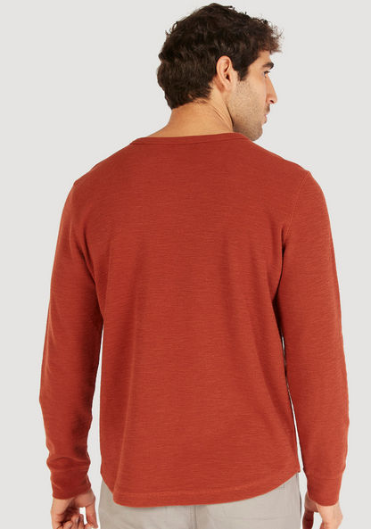 Textured Crew Neck T-shirt with Long Sleeves-T Shirts-image-3