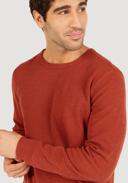 Textured Crew Neck T-shirt with Long Sleeves-T Shirts-image-4