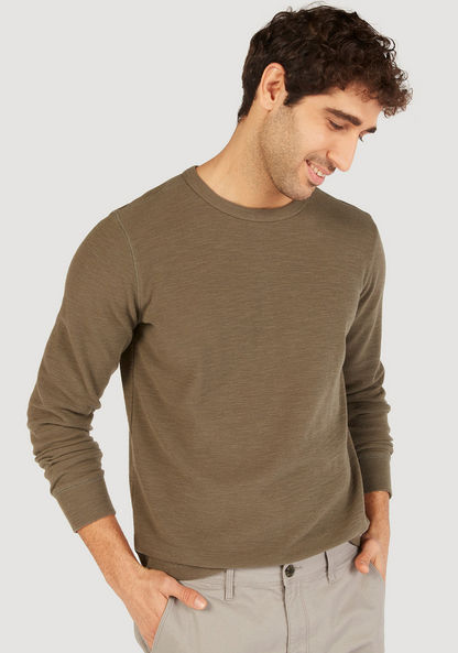 Textured Crew Neck T-shirt with Long Sleeves-T Shirts-image-0
