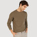 Textured Crew Neck T-shirt with Long Sleeves-T Shirts-thumbnail-0