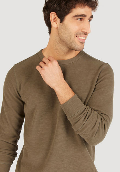 Textured Crew Neck T-shirt with Long Sleeves-T Shirts-image-2