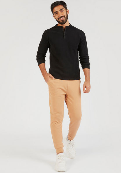 Textured Henley Neck T-shirt with Long Sleeves-T Shirts-image-1