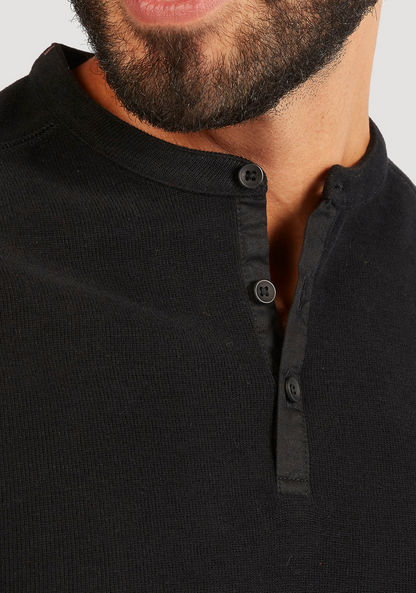 Textured Henley Neck T-shirt with Long Sleeves-T Shirts-image-2