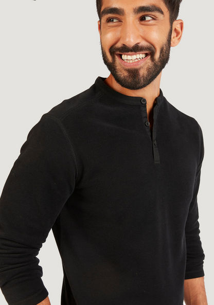 Textured Henley Neck T-shirt with Long Sleeves-T Shirts-image-4