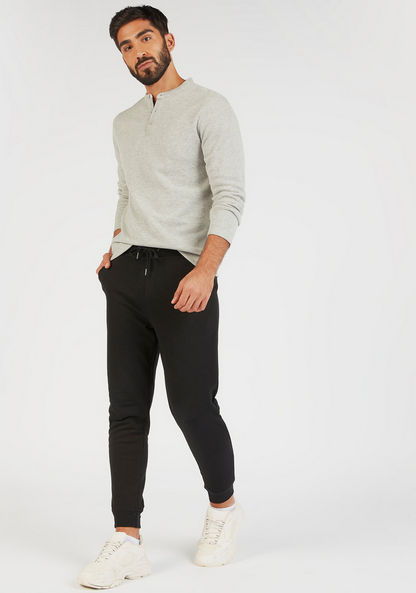 Textured Henley Neck T-shirt with Long Sleeves-T Shirts-image-1