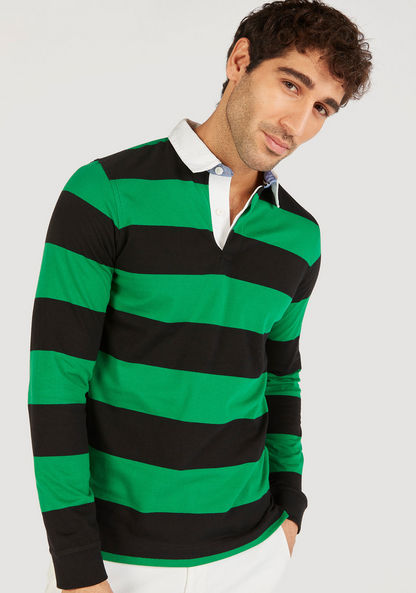 Striped Collared T-shirt with Long Sleeves-T Shirts-image-0