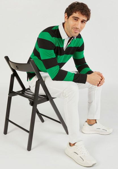 Striped Collared T-shirt with Long Sleeves-T Shirts-image-1