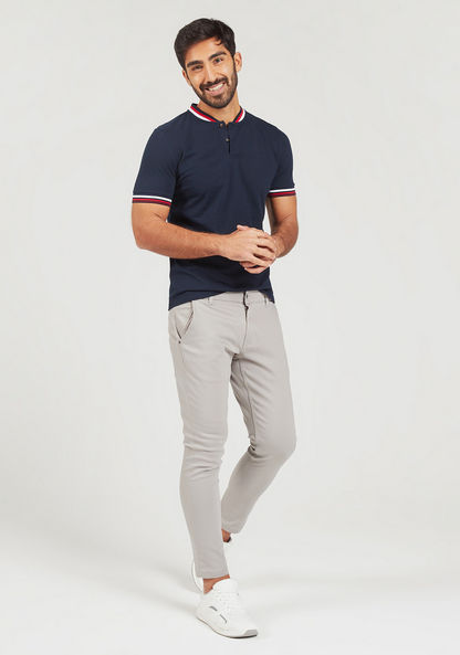 Solid Henley Neck T-shirt with Tipping Detail and Short Sleeves-Polos-image-1