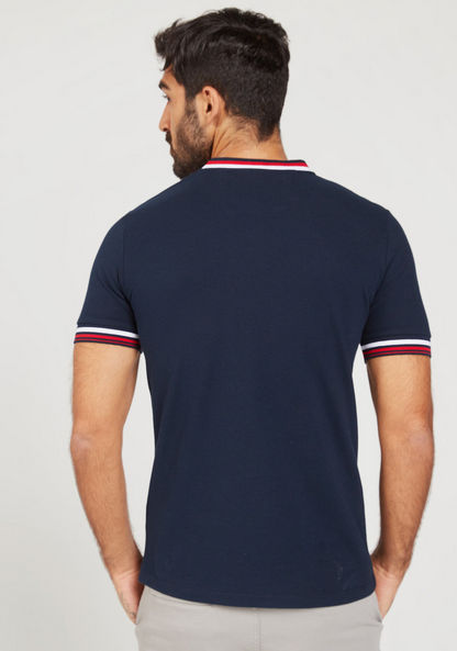Solid Henley Neck T-shirt with Tipping Detail and Short Sleeves-Polos-image-3