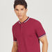 Solid Henley Neck T-shirt with Tipping Detail and Short Sleeves-Polos-thumbnailMobile-2