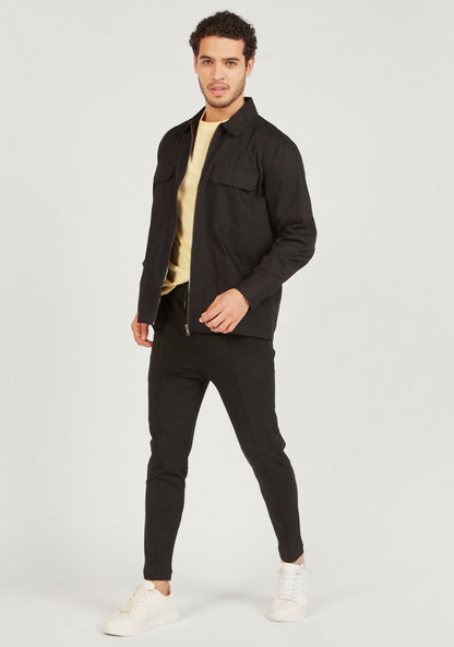 Solid Zip Through Shirt with Long Sleeves and Pockets-Shirts-image-1