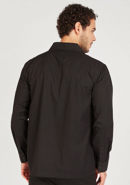 Solid Zip Through Shirt with Long Sleeves and Pockets-Shirts-image-3