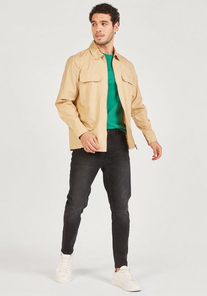 Solid Zip Through Shirt with Long Sleeves and Pockets-Shirts-image-1