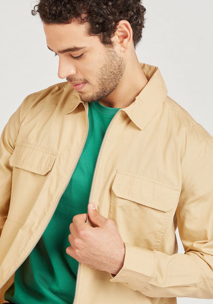 Solid Zip Through Shirt with Long Sleeves and Pockets-Shirts-image-4