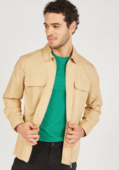 Solid Zip Through Shirt with Long Sleeves and Pockets-Shirts-image-5