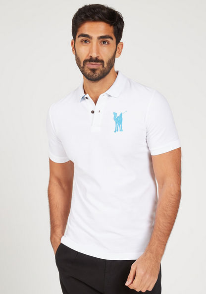 Camel Embroidered Polo T-shirt with Short Sleeves-Polos-image-0