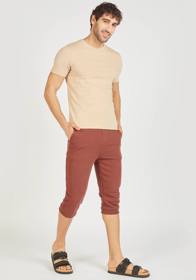 Solid 3/4 Length Joggers with Drawstring Closure and Pockets-Joggers-image-1