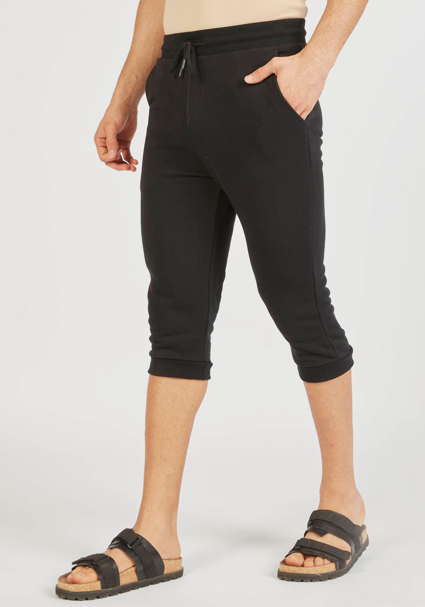 Solid 3/4 Length Joggers with Drawstring Closure and Pockets-Joggers-image-0