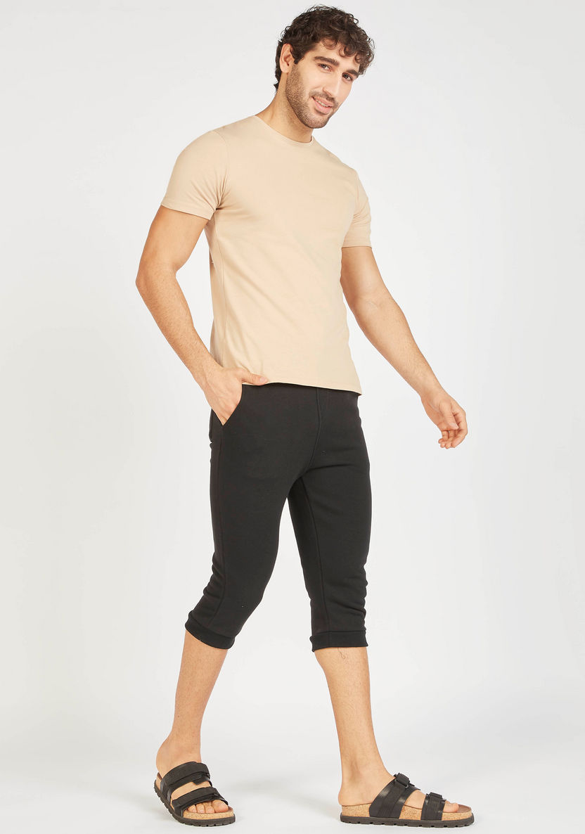 Solid 3/4 Length Joggers with Drawstring Closure and Pockets-Joggers-image-1