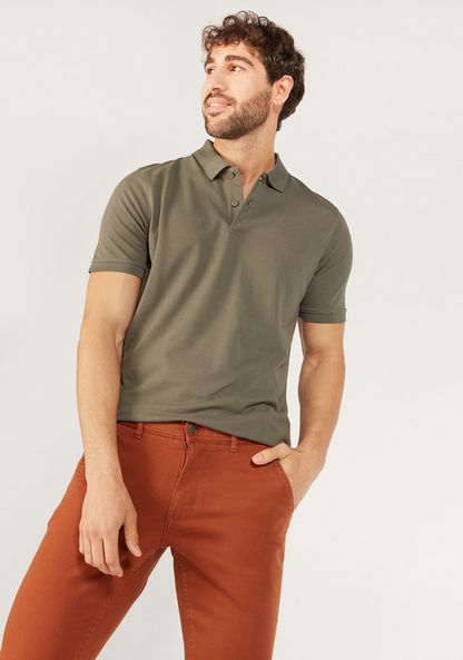 Solid Polo T-shirt with Short Sleeves and Button Closure-Polos-image-3