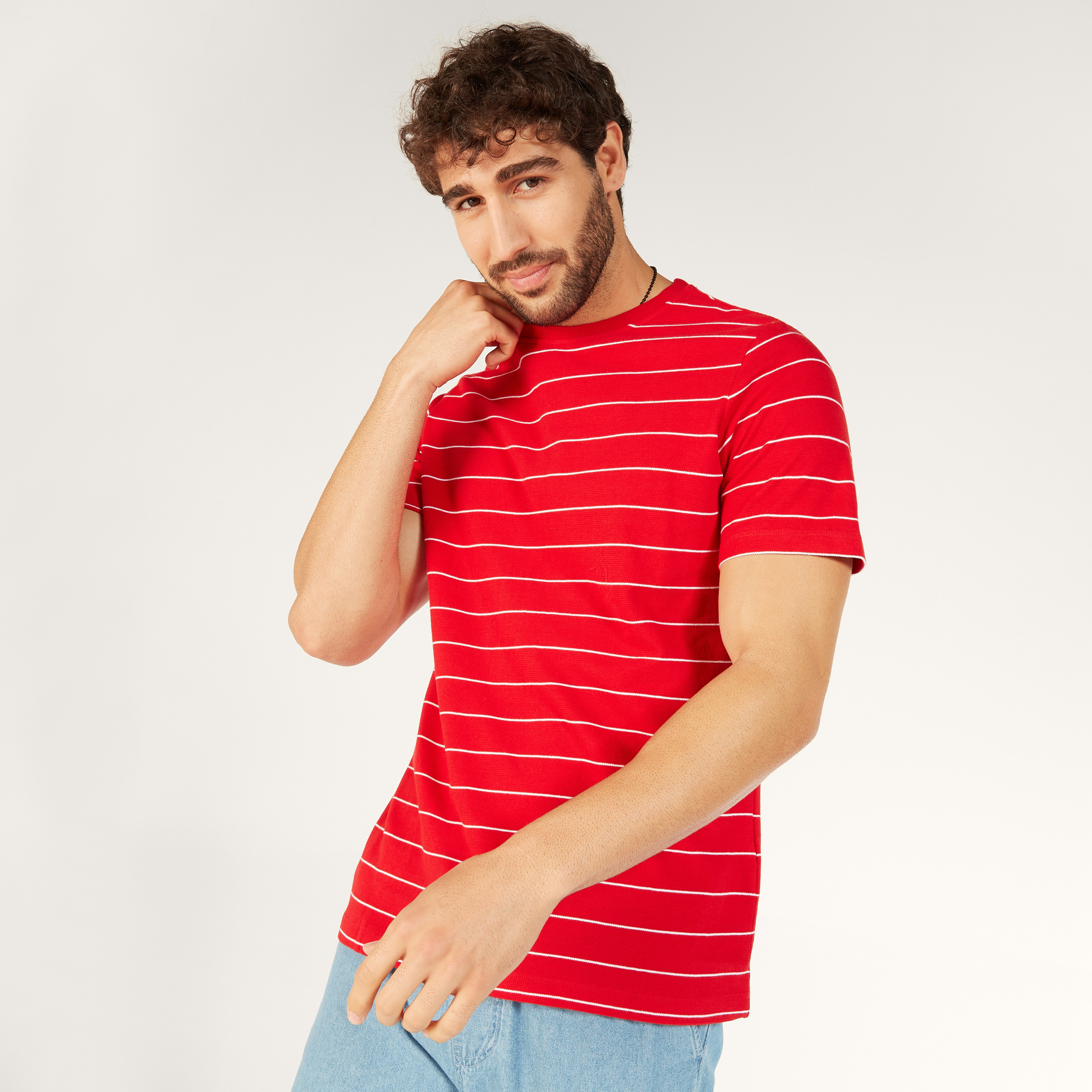 Striped T-shirt with Round Neck and Short Sleeves-men-clothing-tshirtsandpolos-tshirts-image-13