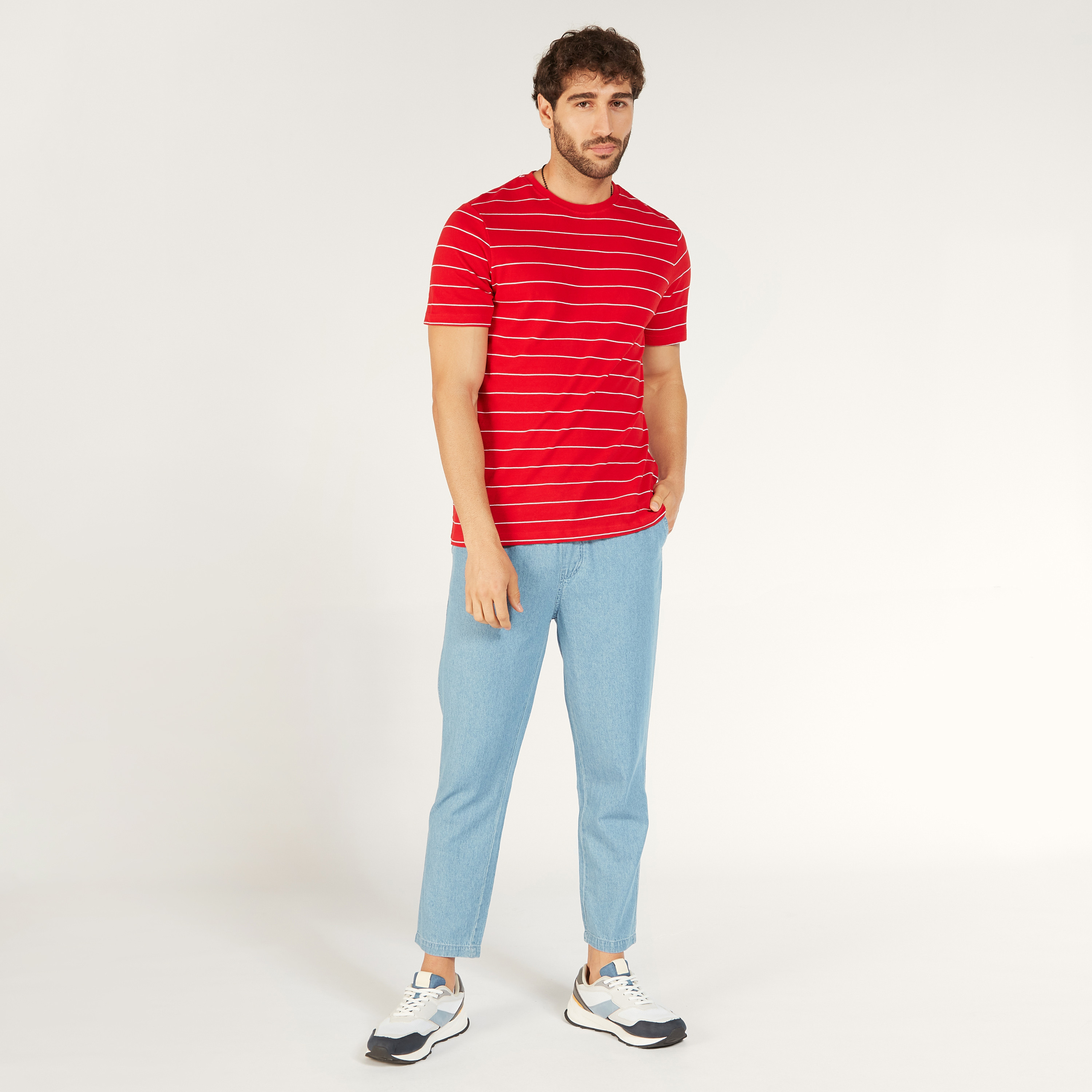 Striped T-shirt with Round Neck and Short Sleeves-men-clothing-tshirtsandpolos-tshirts-image-14