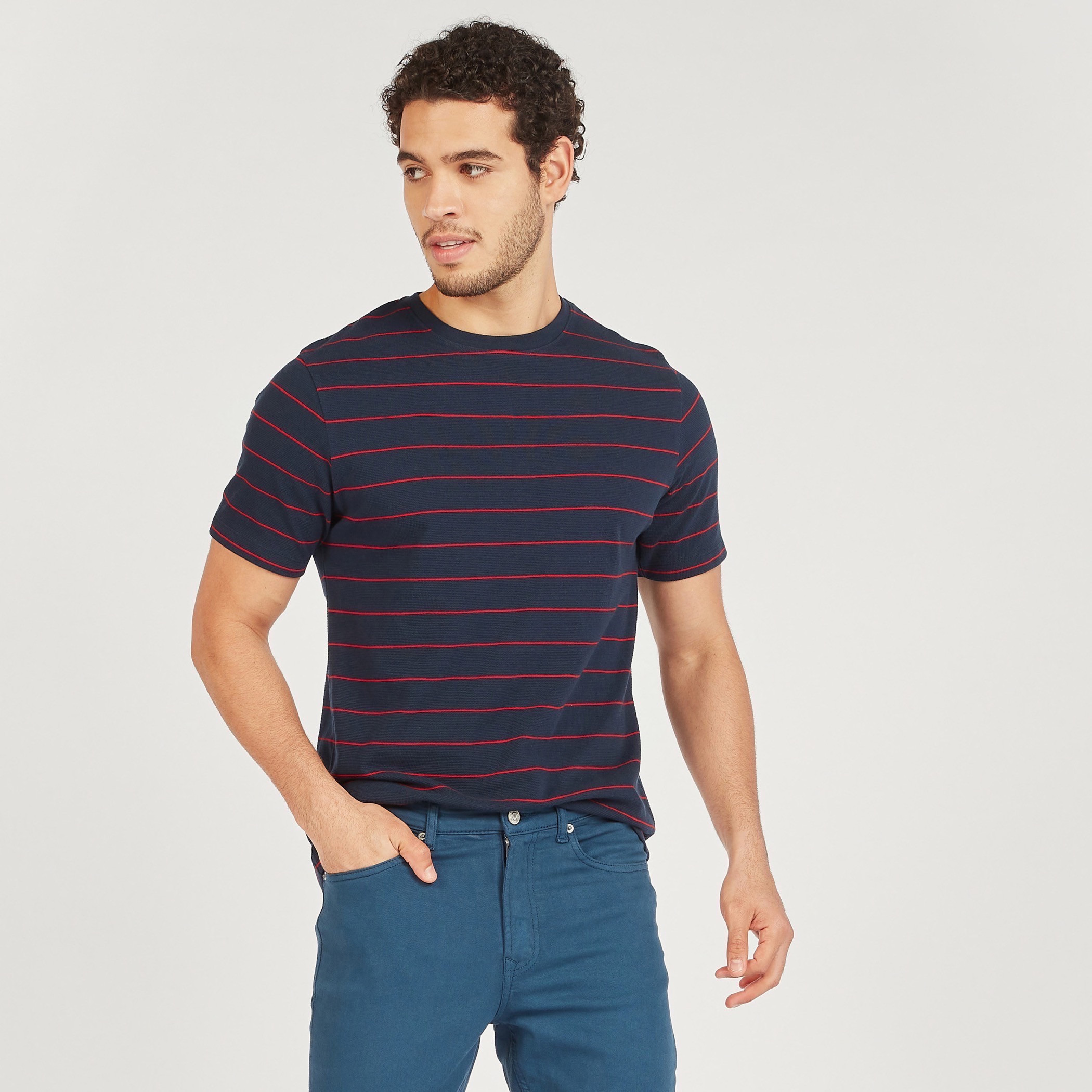 Striped T-shirt with Round Neck and Short Sleeves-men-clothing-tshirtsandpolos-tshirts-image-1