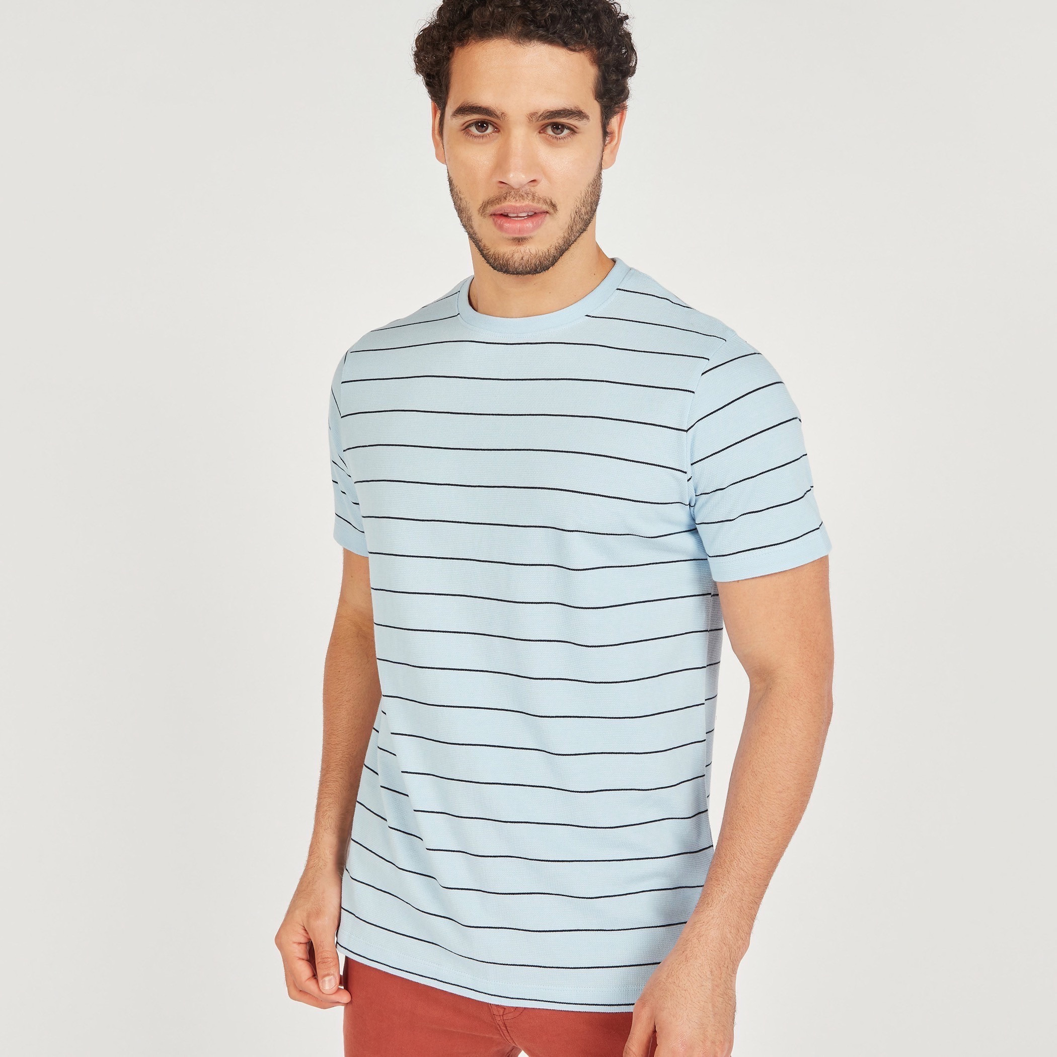 Striped T-shirt with Round Neck and Short Sleeves-men-clothing-tshirtsandpolos-tshirts-image-5