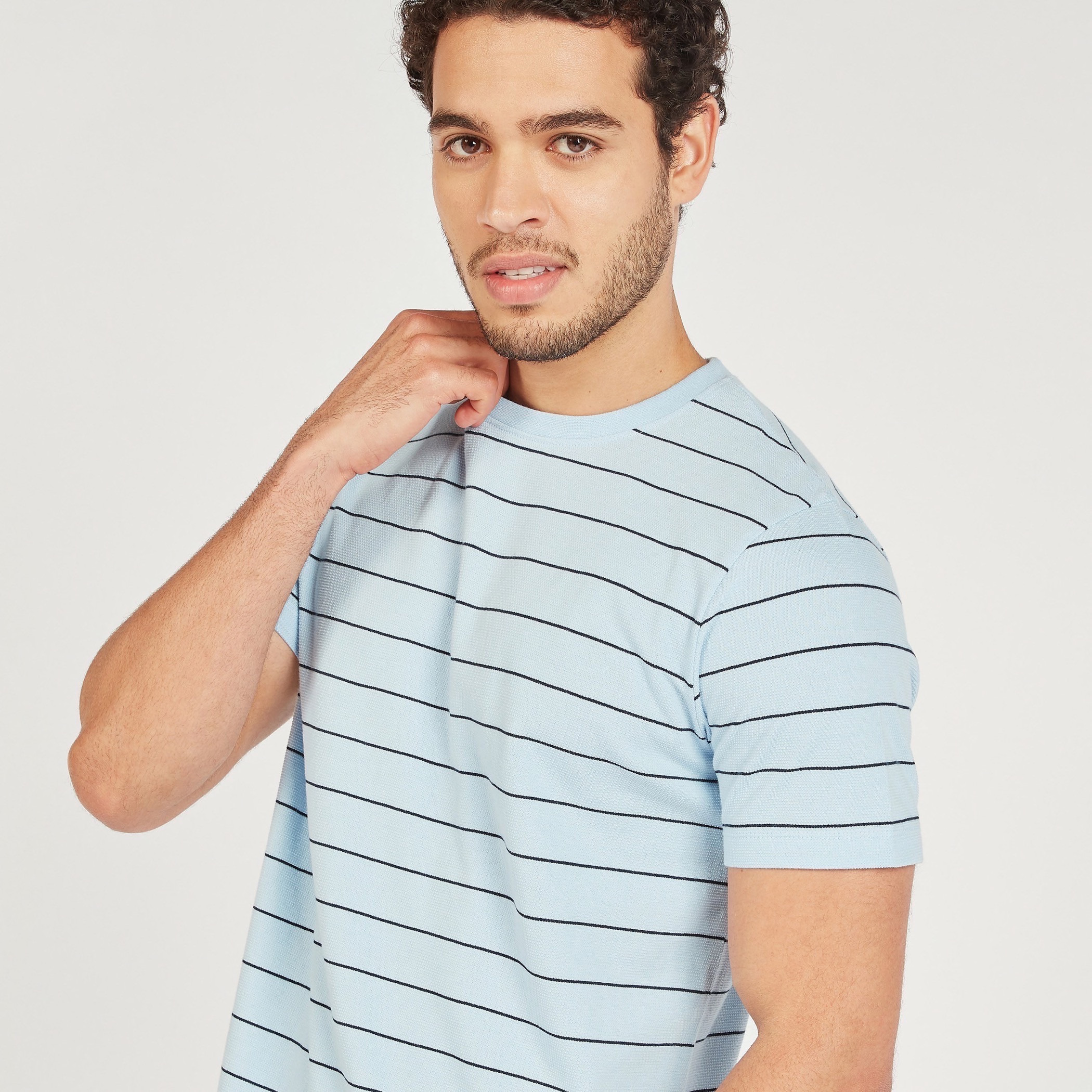 Striped T-shirt with Round Neck and Short Sleeves-men-clothing-tshirtsandpolos-tshirts-image-7