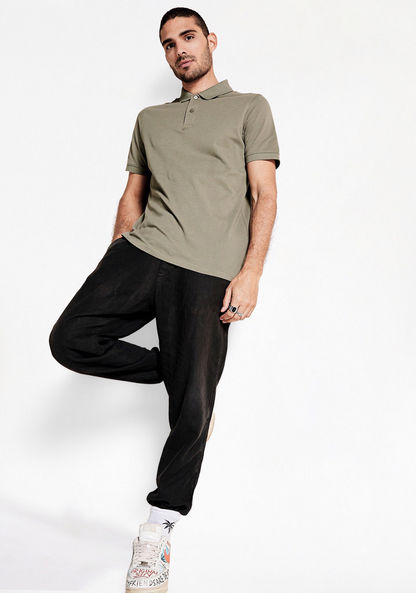 Solid Polo T-shirt with Short Sleeves and Button Closure-Polos-image-1