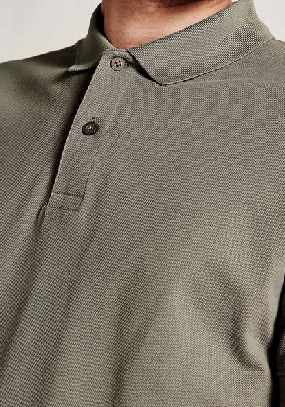 Solid Polo T-shirt with Short Sleeves and Button Closure-Polos-image-2