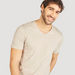 Solid V-neck T-shirt with Short Sleeves-T Shirts-thumbnailMobile-2