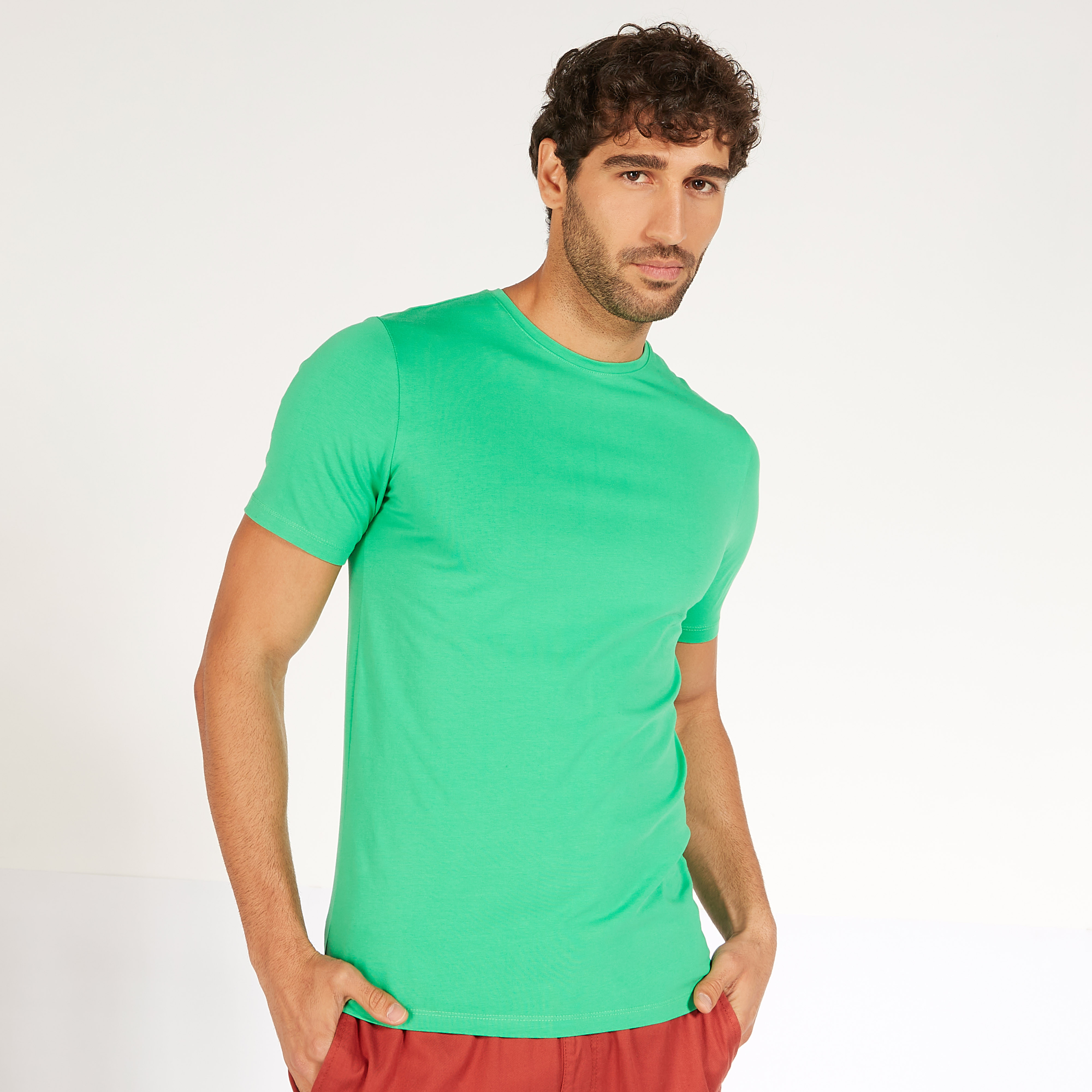 Solid Crew Neck T-shirt with Short Sleeves-men-clothing-tshirtsandpolos-tshirts-image-3