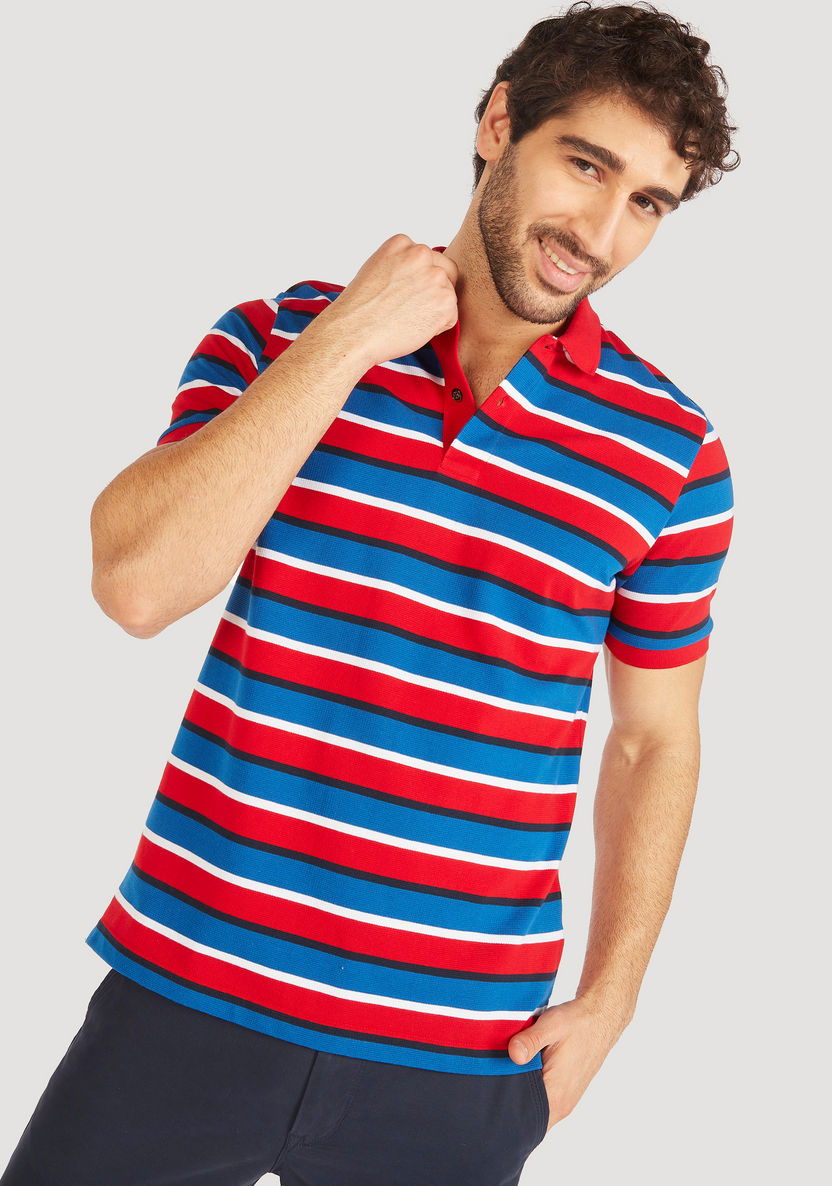 Striped Polo T-shirt with Short Sleeves and Button Closure-Polos-image-2