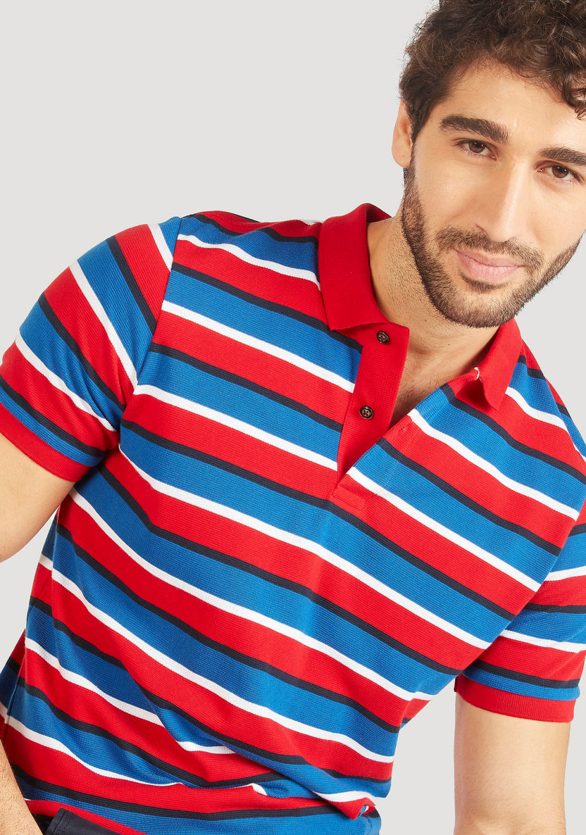Striped Polo T-shirt with Short Sleeves and Button Closure-Polos-image-4