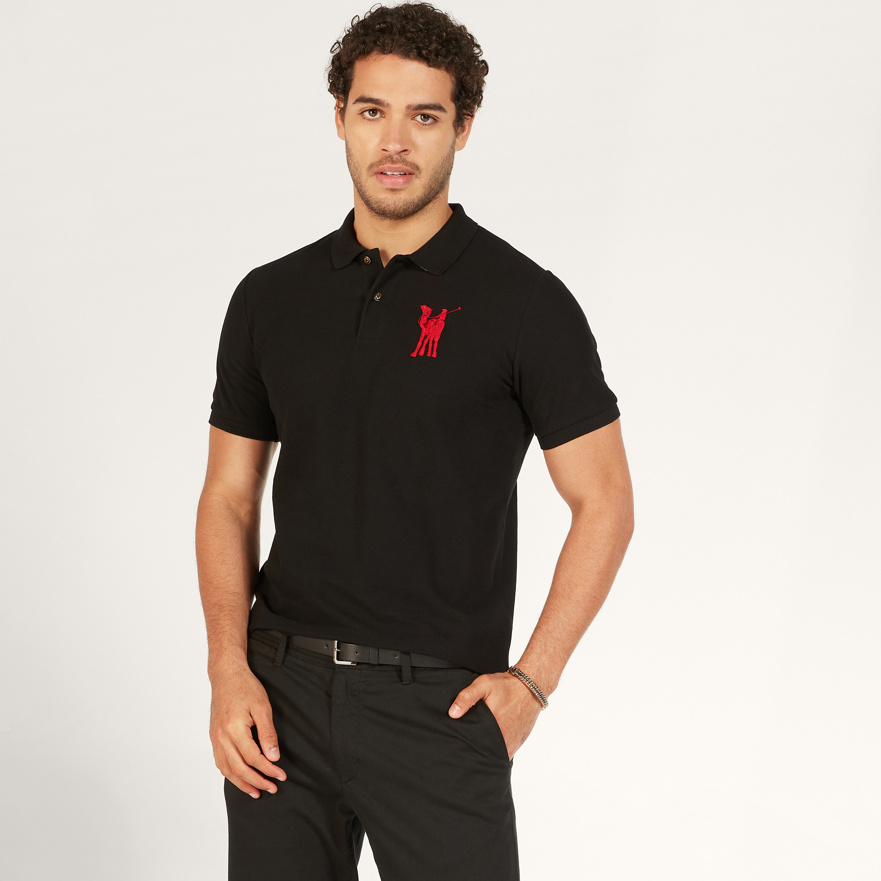 Camel Embroidered Polo T-shirt with Short Sleeves-men-clothing-tshirtsandpolos-polos-image-1