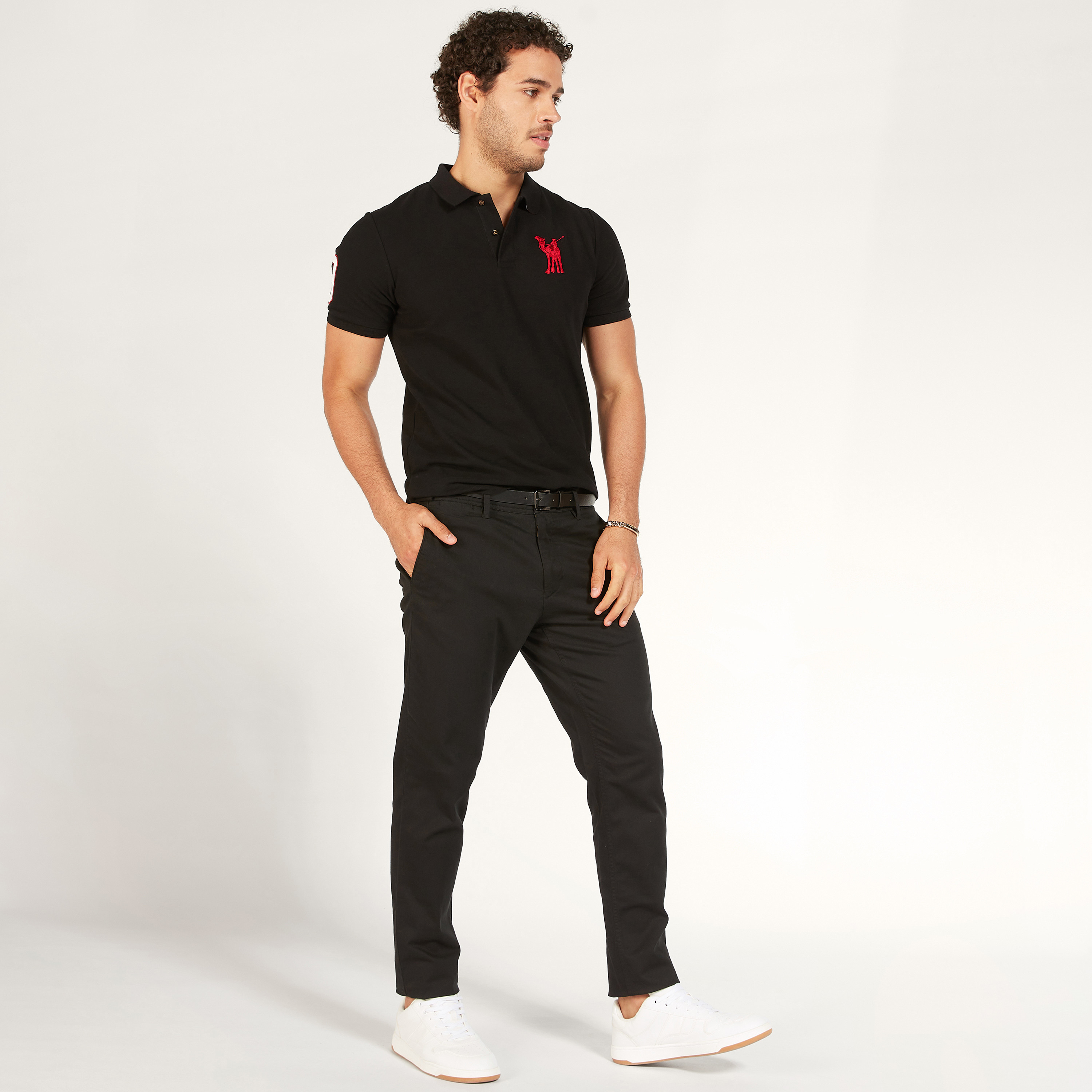 Camel Embroidered Polo T-shirt with Short Sleeves-men-clothing-tshirtsandpolos-polos-image-2