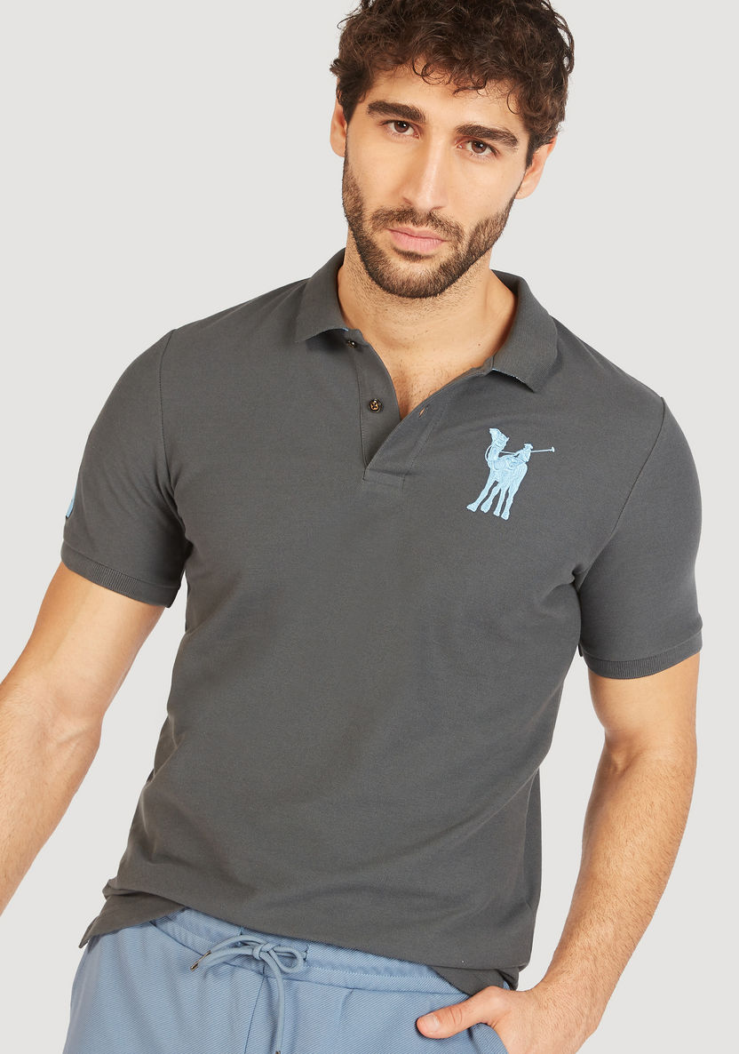 Camel Embroidered Polo T-shirt with Short Sleeves-Polos-image-0