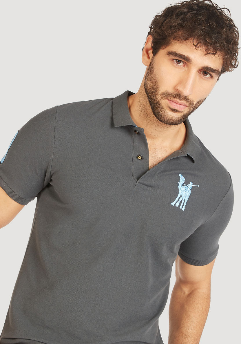 Camel Embroidered Polo T-shirt with Short Sleeves-Polos-image-2