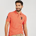 Camel Embroidered Polo T-shirt with Short Sleeves-Polos-thumbnail-0