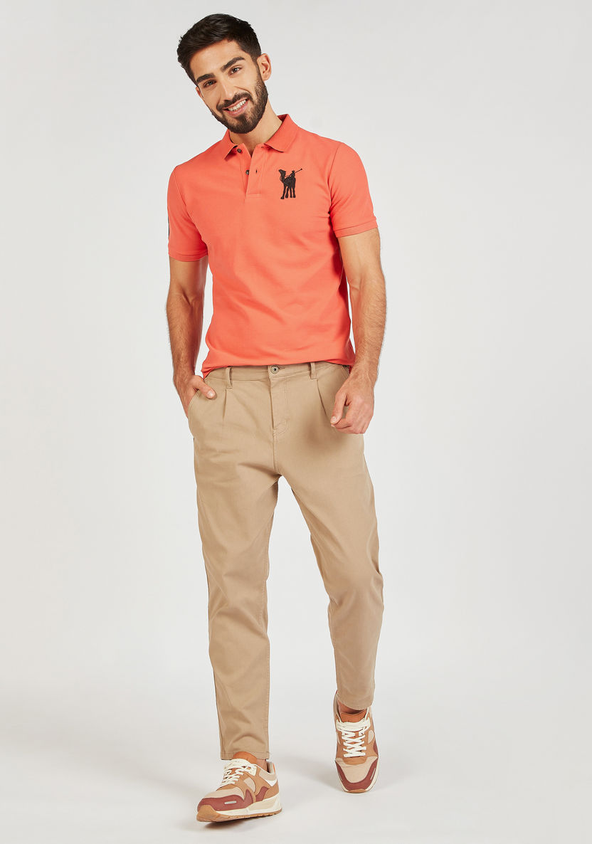 Camel Embroidered Polo T-shirt with Short Sleeves-Polos-image-1