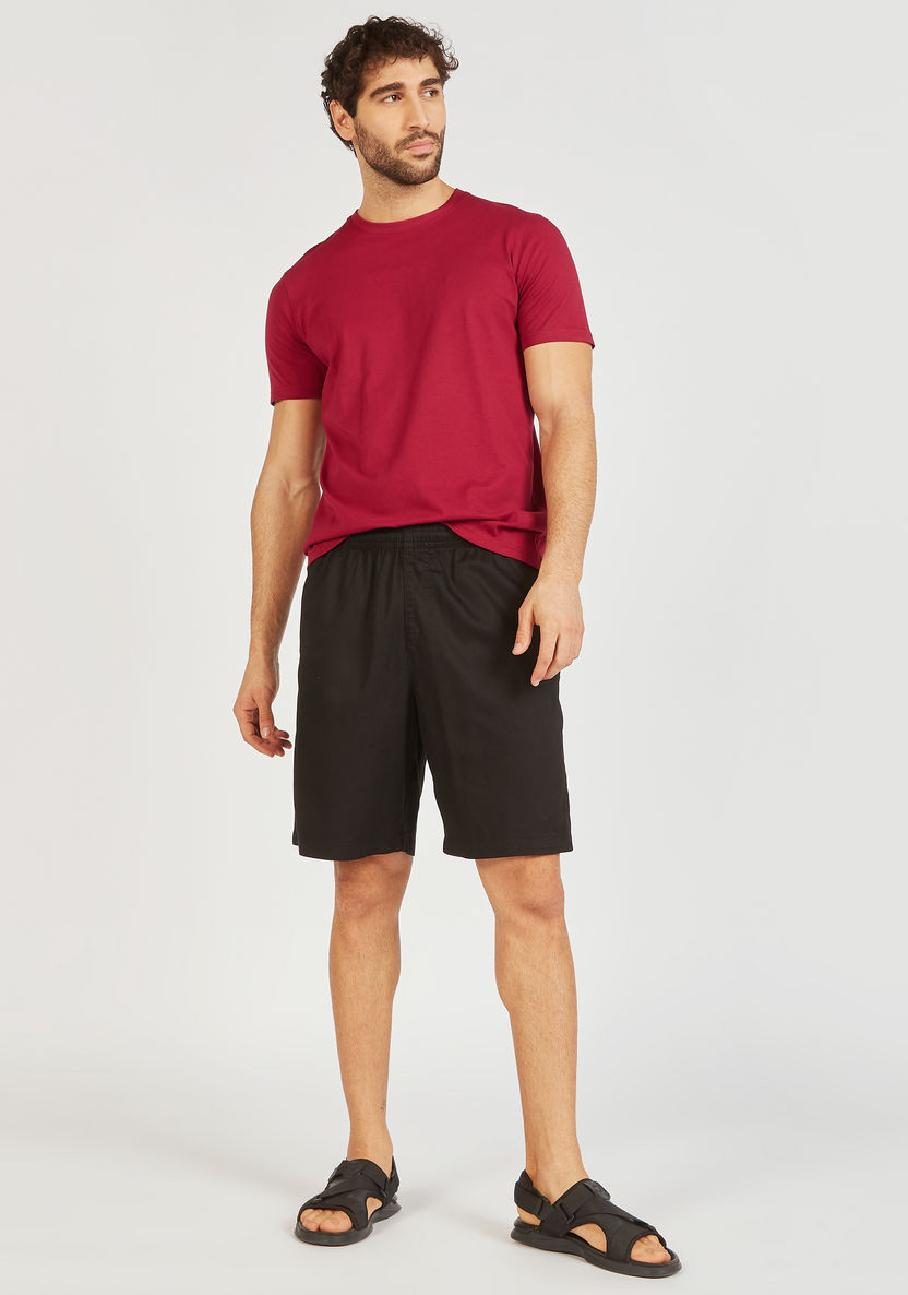 Solid Shorts with Elasticated Waistband and Pockets-Shorts-image-1