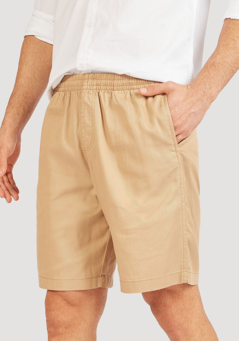 Solid Shorts with Elasticated Waistband and Pockets-Shorts-image-2