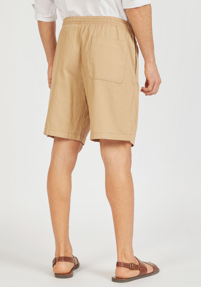 Solid Shorts with Elasticated Waistband and Pockets-Shorts-image-3