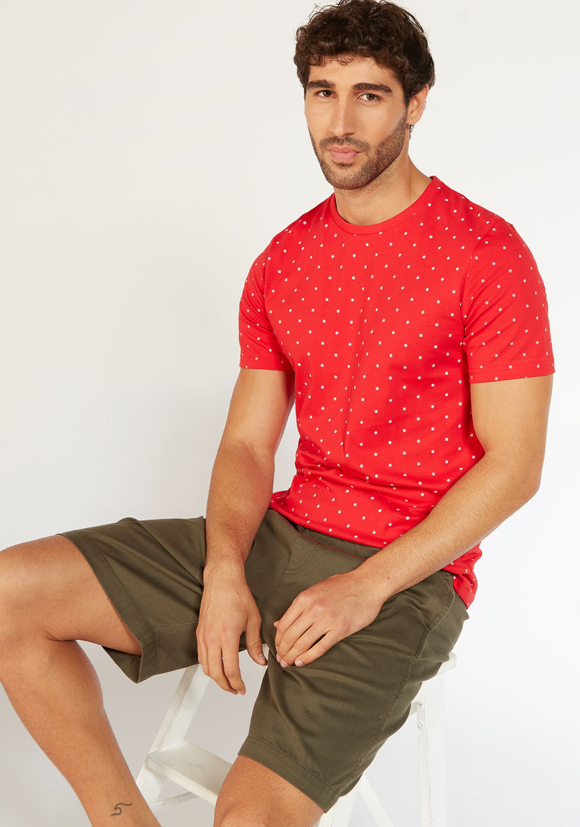 Polka Dot Print Crew Neck T-shirt with Short Sleeves-T Shirts-image-4