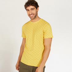Polka Dot Print Crew Neck T-shirt with Short Sleeves