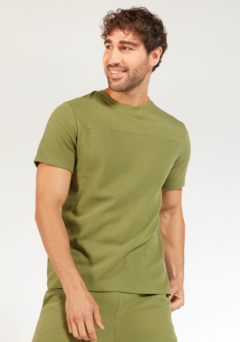 Textured Crew Neck T-shirt with Short Sleeves-T Shirts-image-2