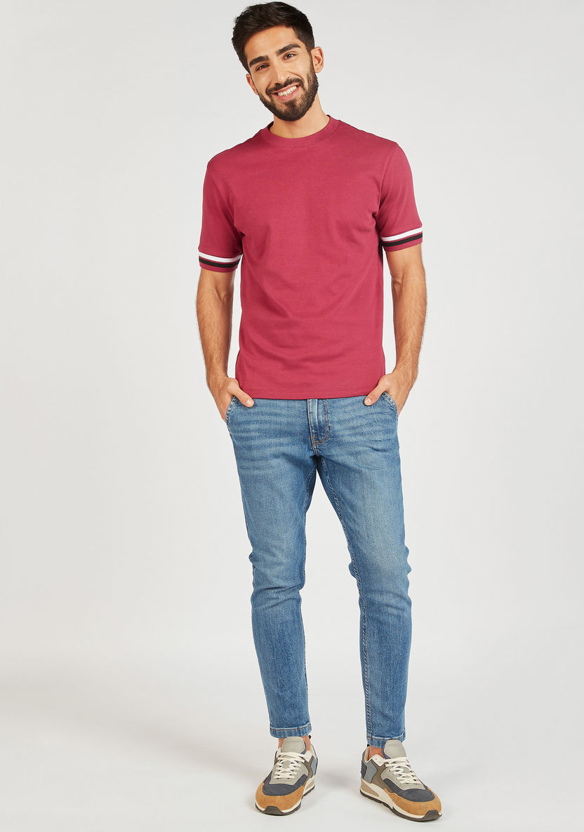 Solid T-shirt with Crew Neck and Short Sleeves-T Shirts-image-3