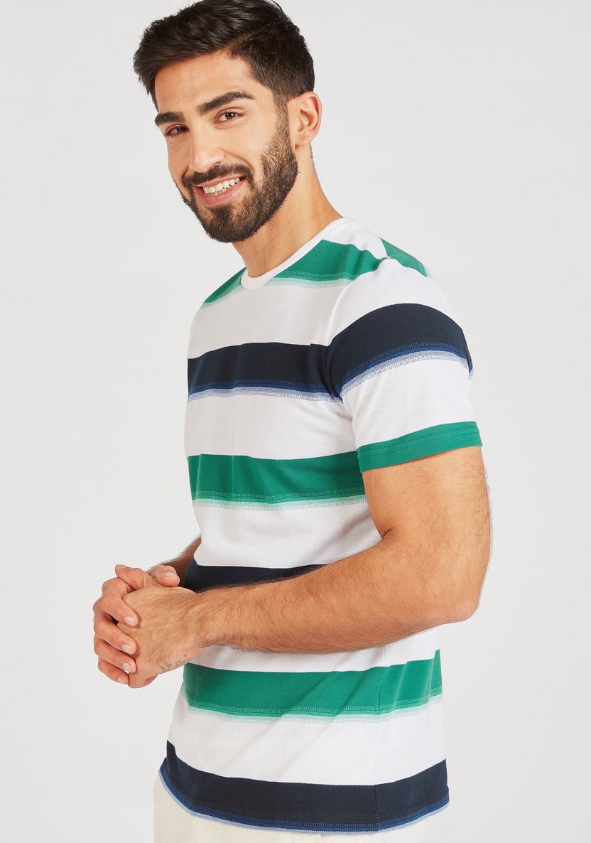 Striped Crew Neck T-shirt with Short Sleeves-T Shirts-image-0